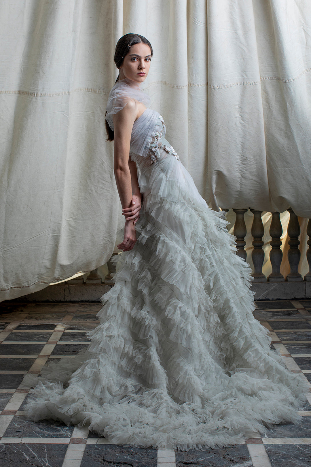 Tulle Pleated A-line Dress with Ruffles Tulle Pleated A-line Dress with Ruffles