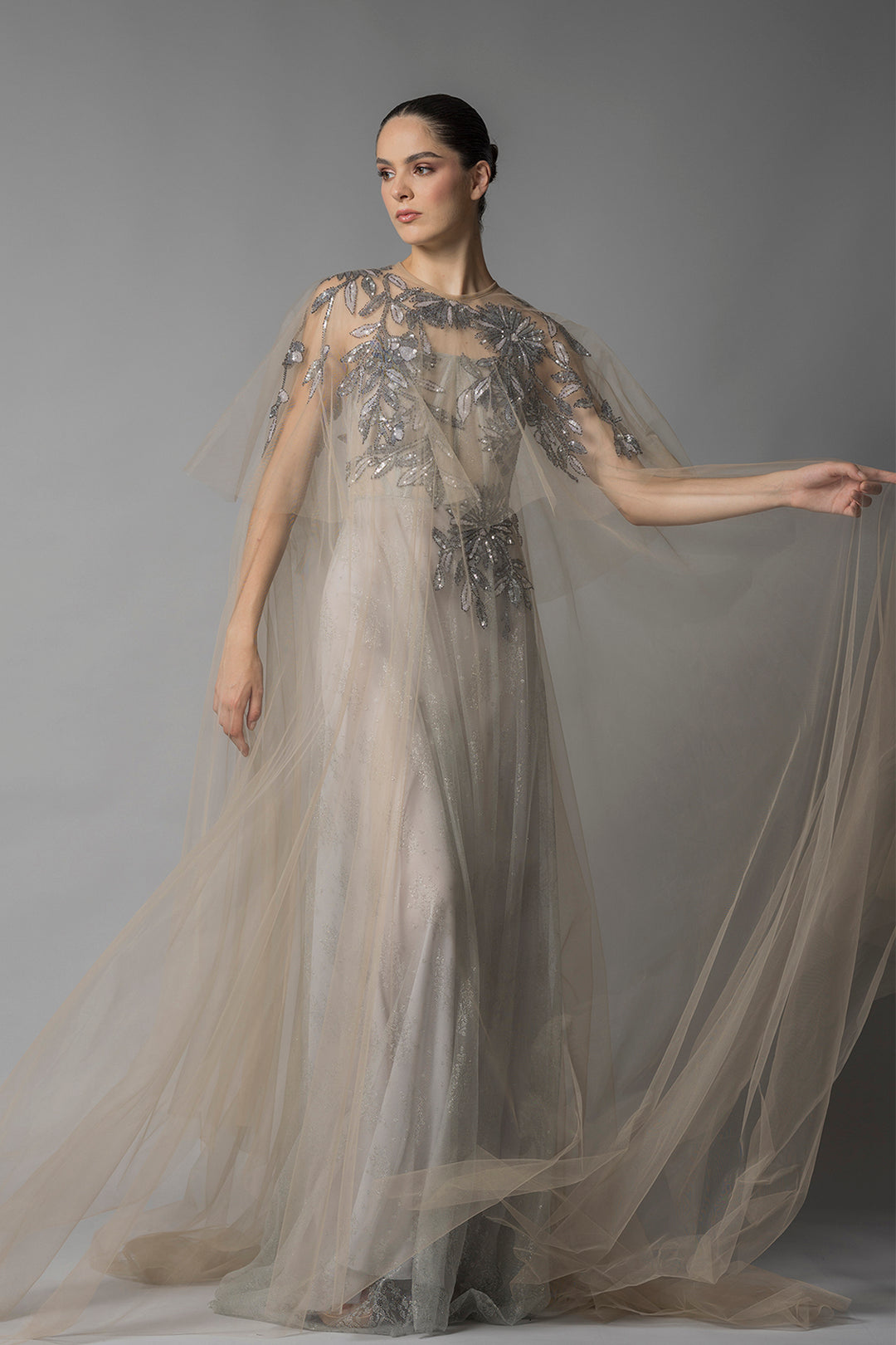 Strapless dress with embroidered cape Multicolor / US 6 Strapless dress with embroidered cape Multicolor / US 6