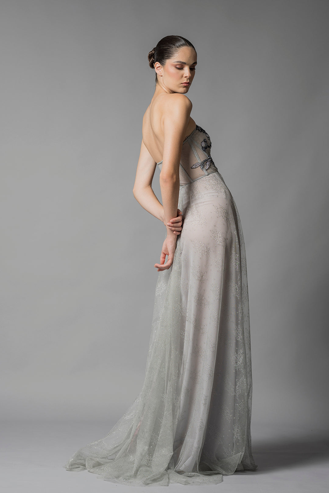 Strapless Tulle A-line Dress with Cape