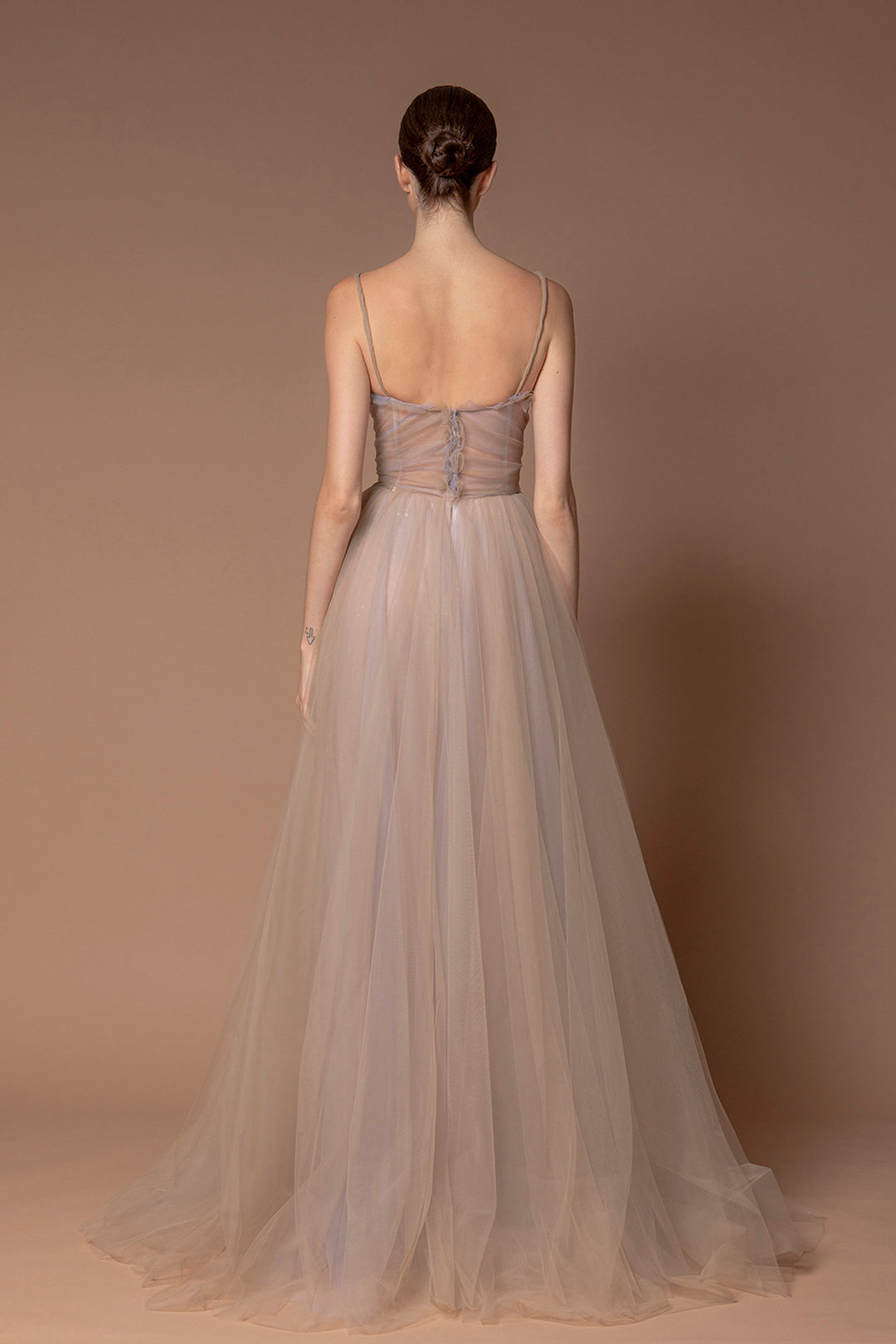 Sleeveless A-line Tulle Dress with Floral Detailing