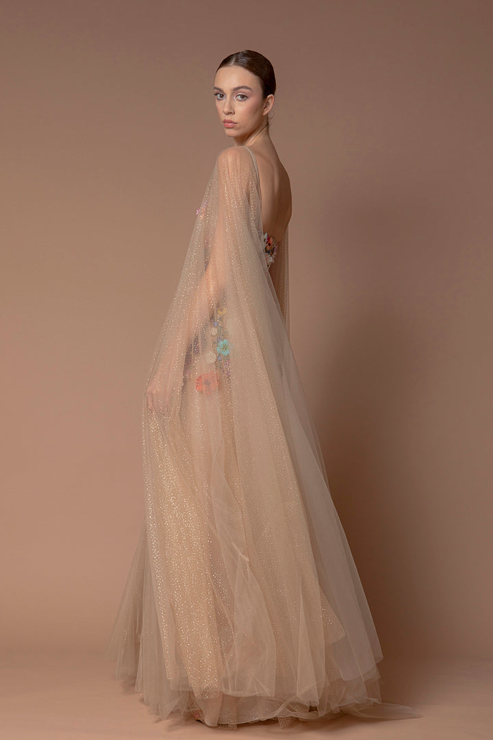 Tulle A-line Dress with Cape Sleeves