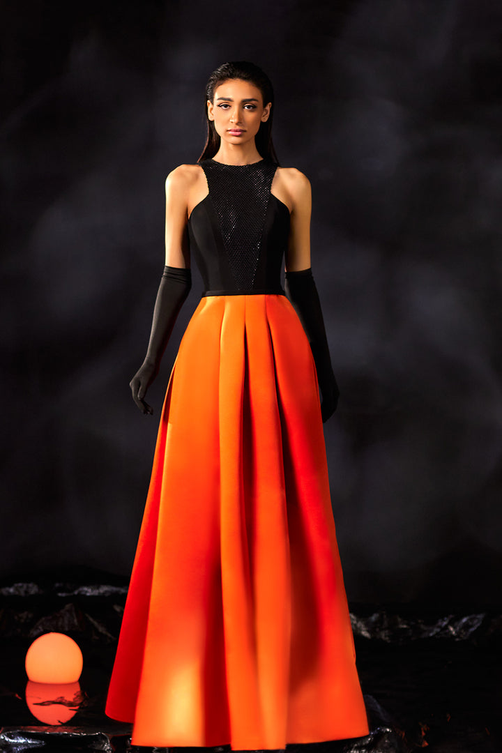 Textured Bodice and Multi-Slit Skirt with Dress