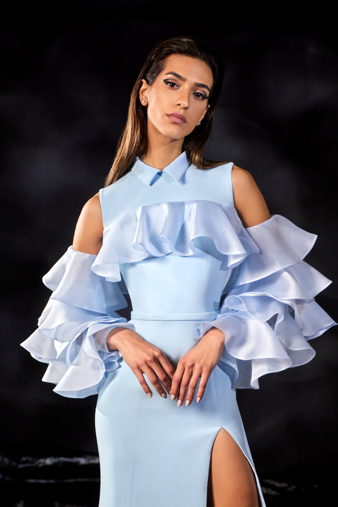 Crepe Off-The-Shoulder Dress with Mermaid Silhouette