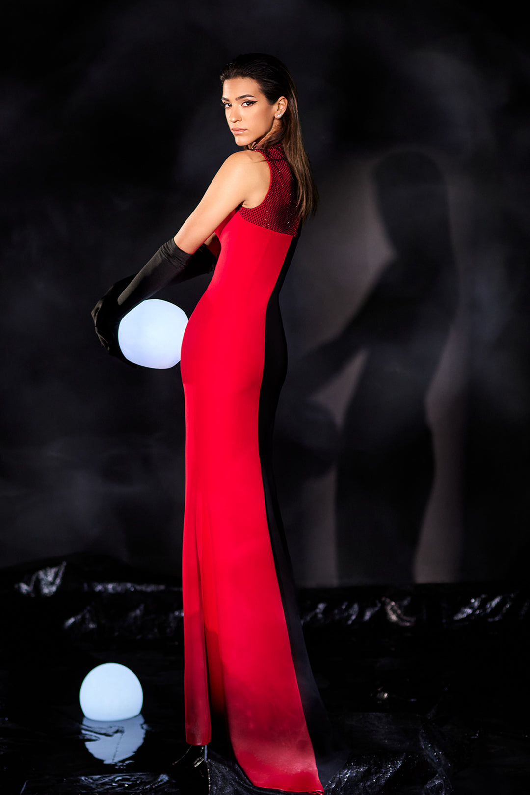 Long Dress with High-Neck and Chest Cut-Out