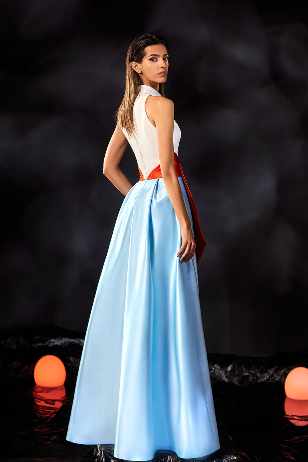 Crepe Top with Satin Skirt Dress
