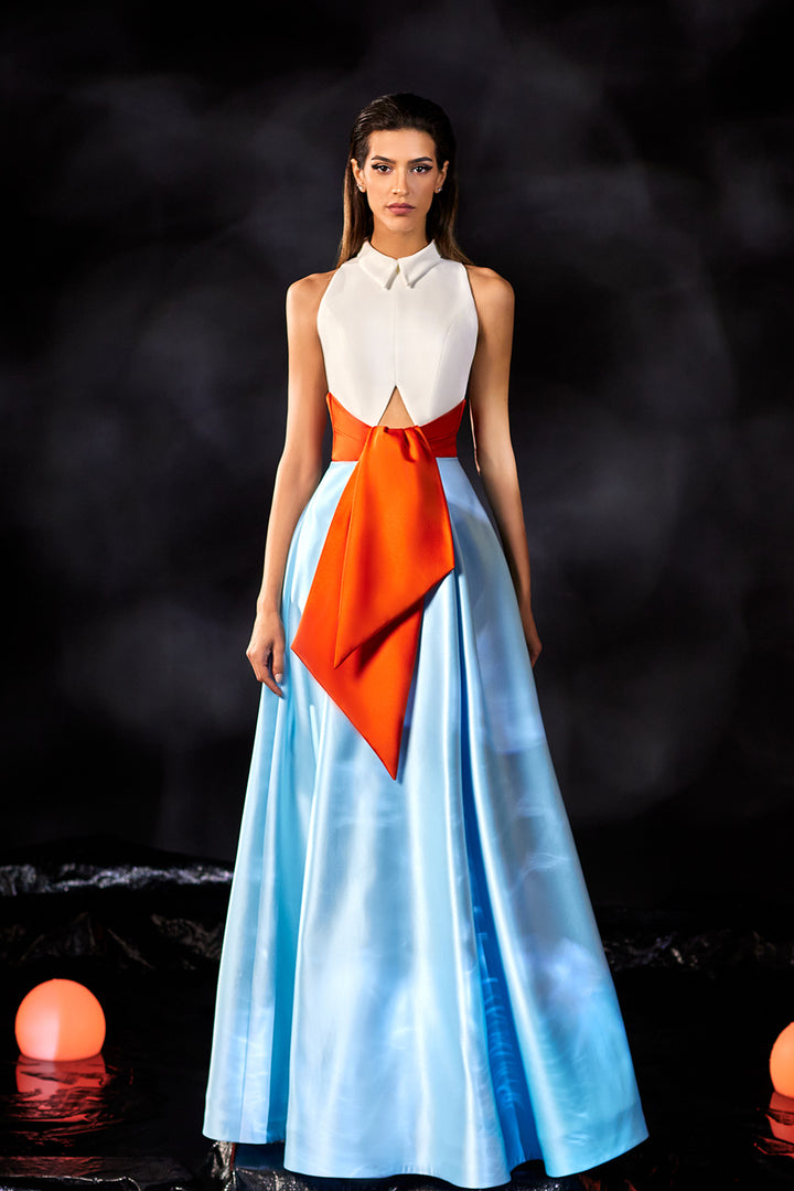 Crepe Top with Satin Skirt Dress