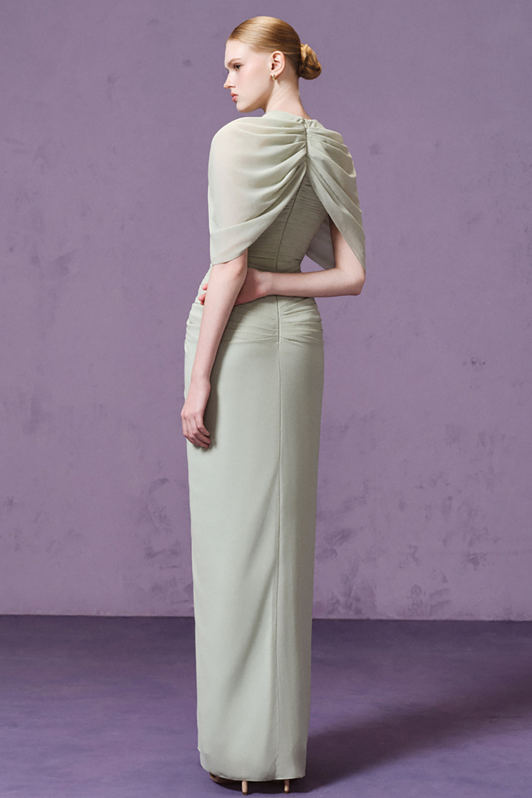 3D Floral with Cape Sleeve and Column Dress