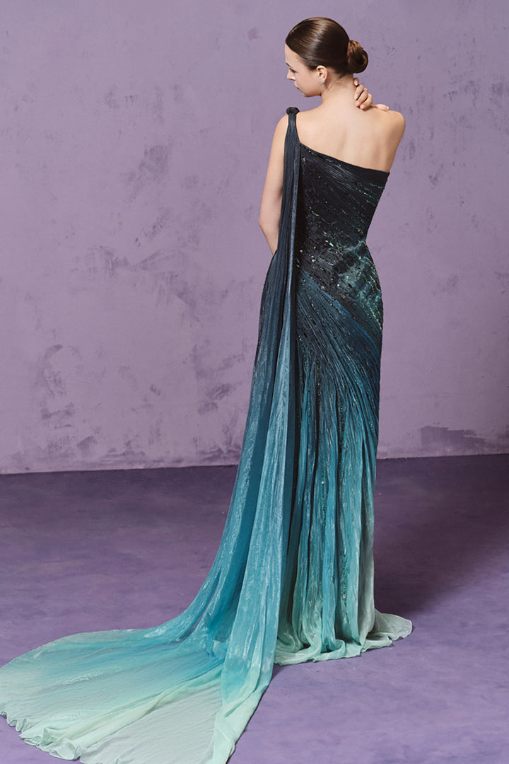 One-Shoulder Layered Embellishment Dress