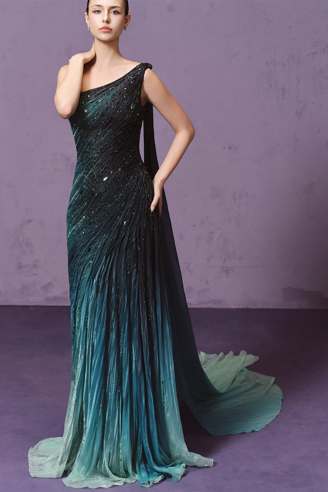 One-Shoulder Layered Embellishment Dress