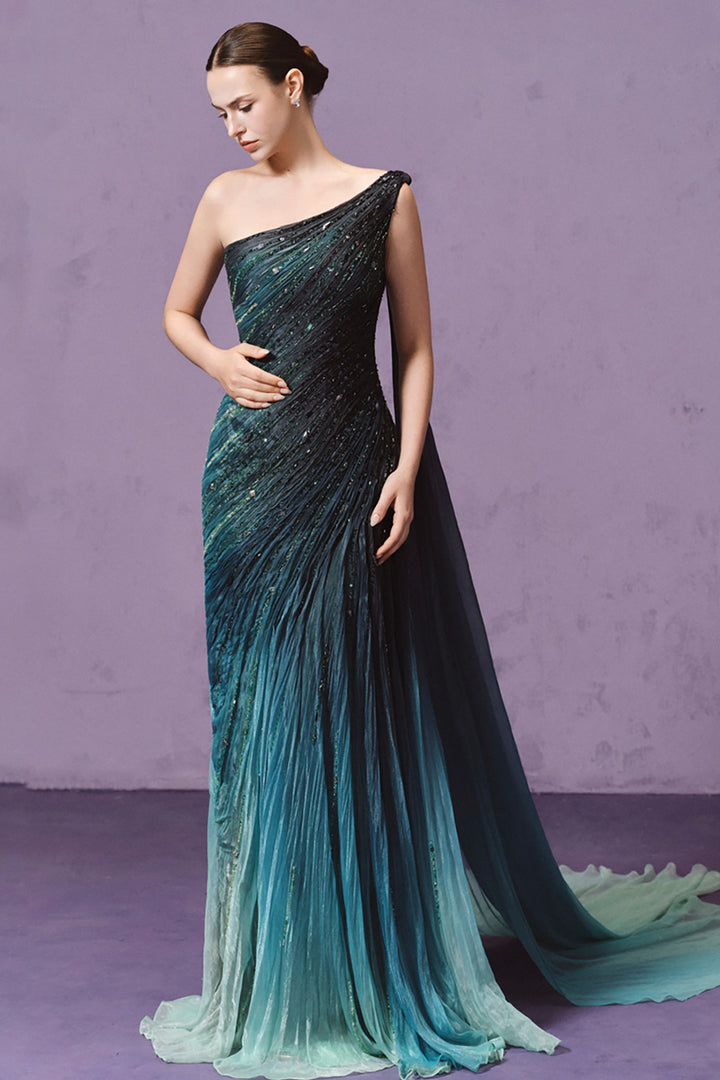 One-Shoulder Layered Embellishment Dress