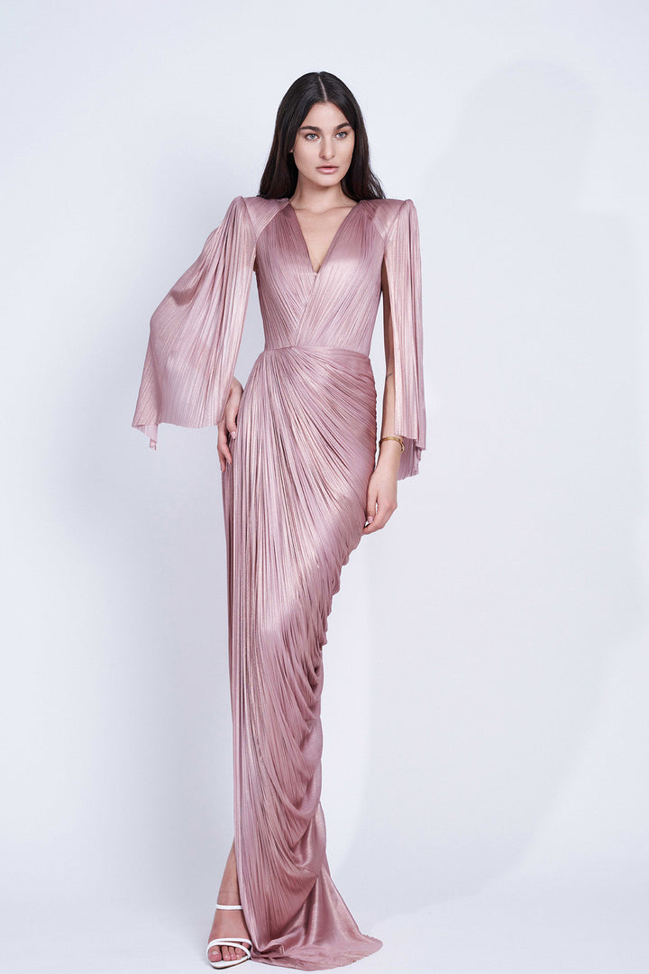 Lace-Embellished Long-Sleeved Dress with Cape Sleeves