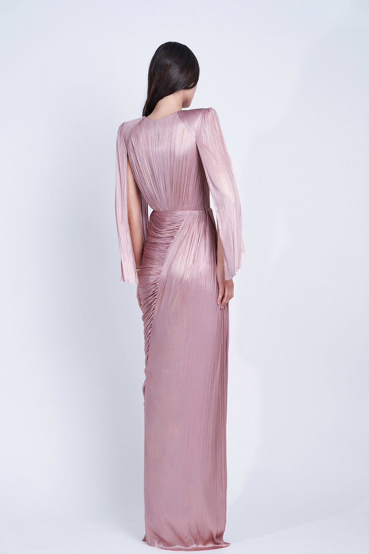 Lace-Embellished Long-Sleeved Dress with Cape Sleeves