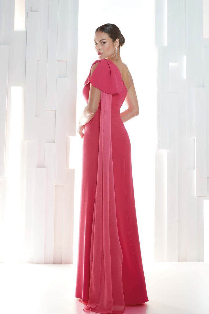 Crepe One-Shoulder Dress with Bow