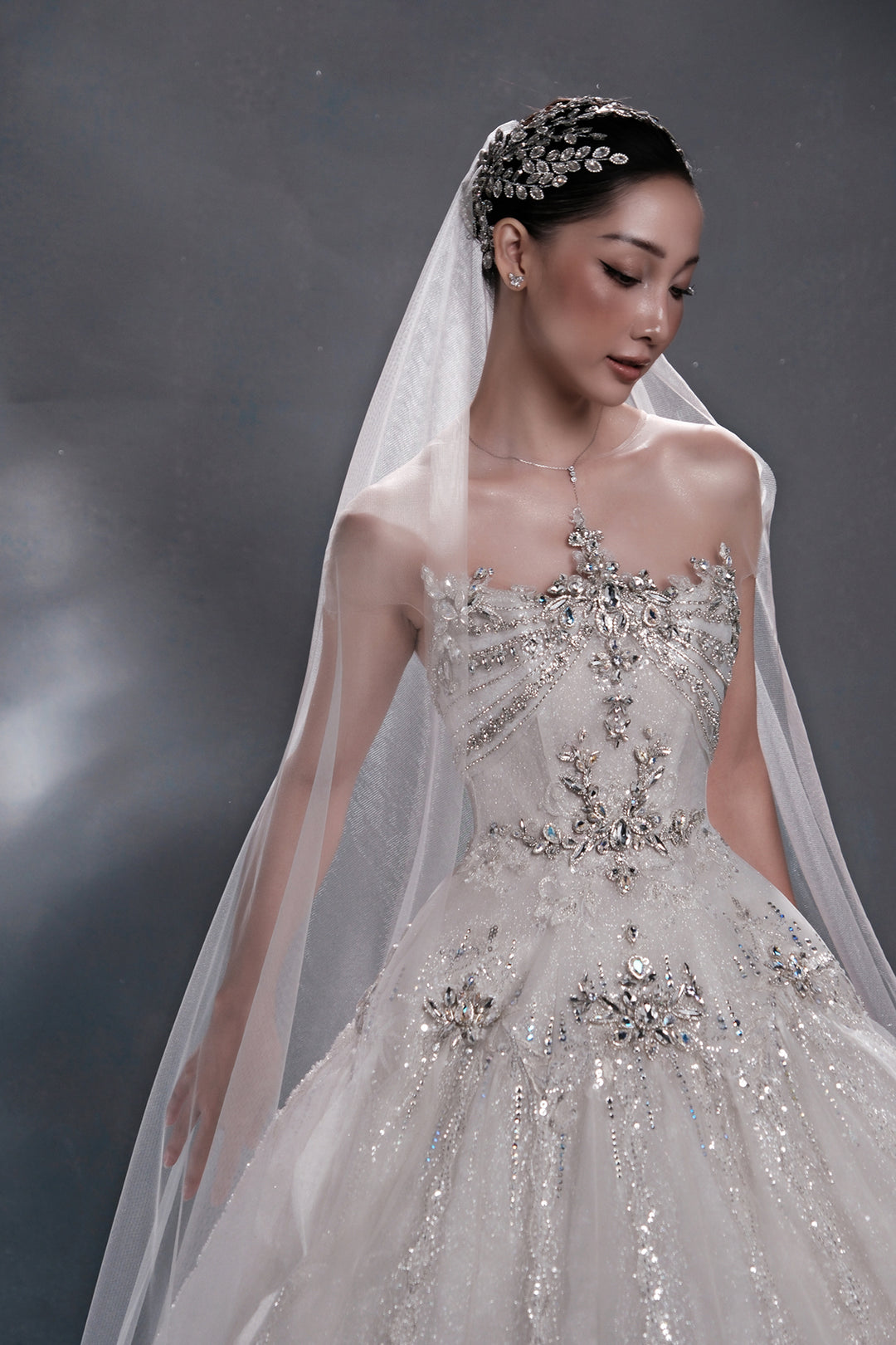 Radiant Crystal A-Line Dress with Veil White / FR 46 Radiant Crystal A-Line Dress with Veil White / FR 46