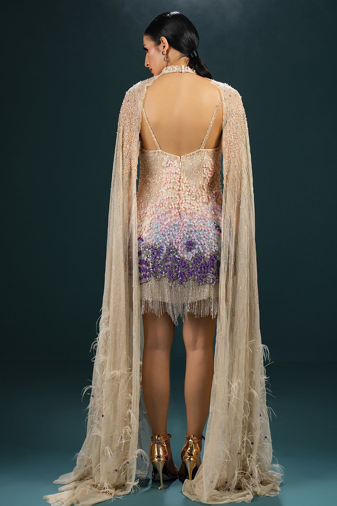 Shimmer Cape Mini Dress