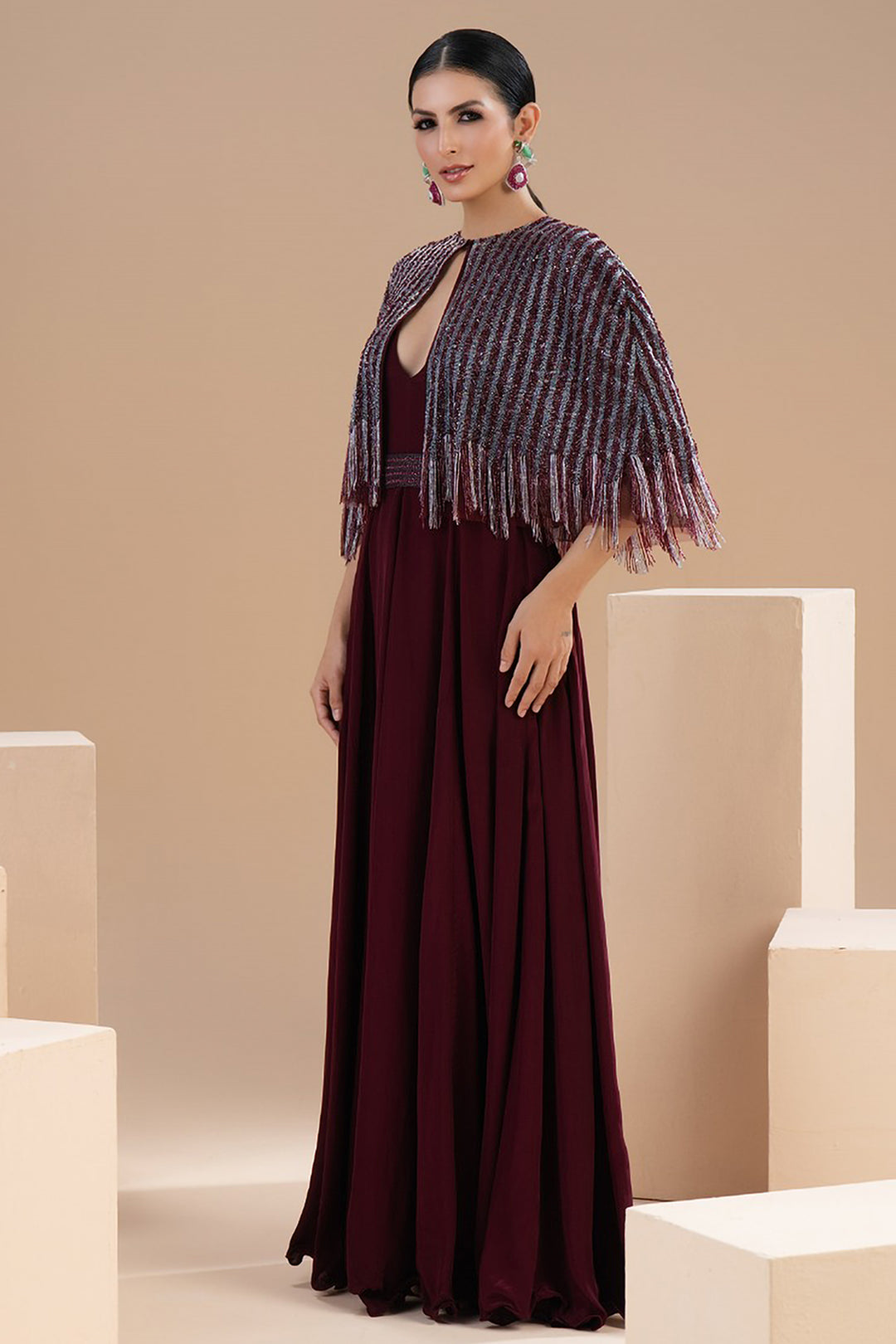Cape Floral with A-line Dress