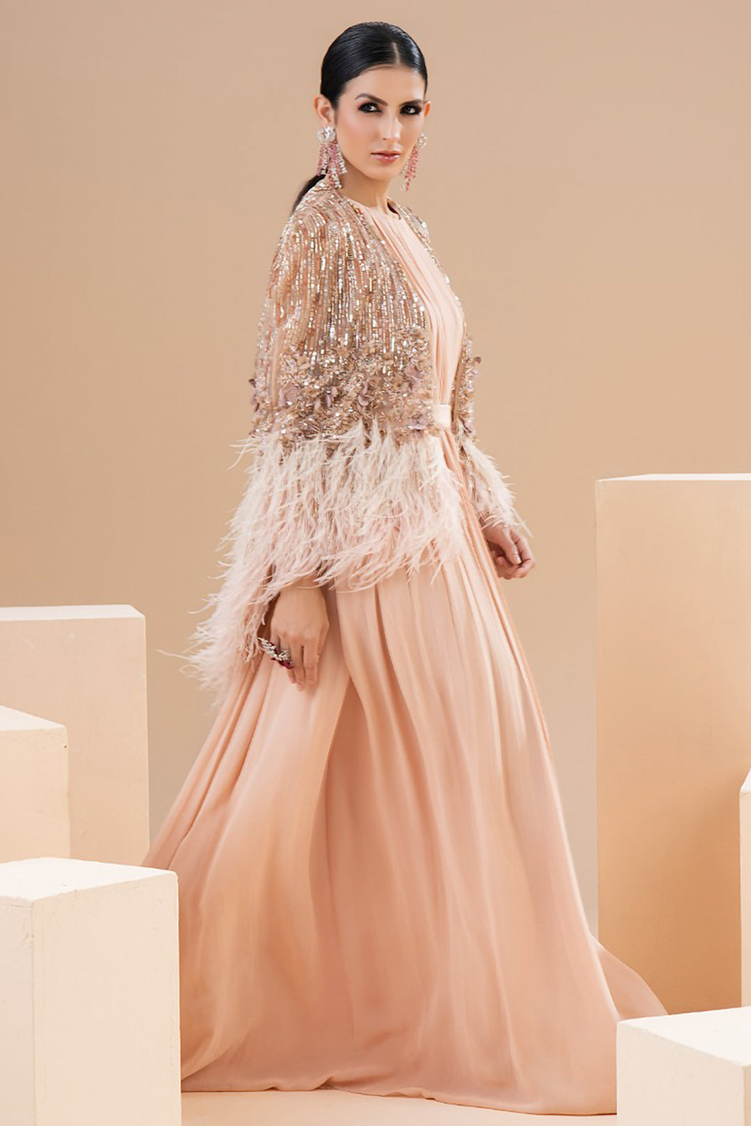 Embellished Sequin Jacket and Flowing Dress