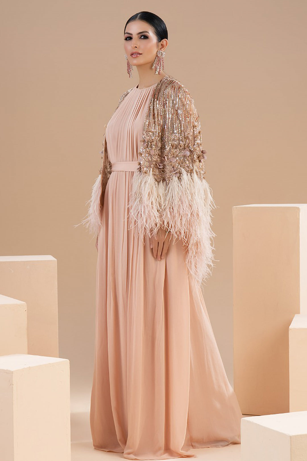 Embellished Sequin Jacket and Flowing Dress