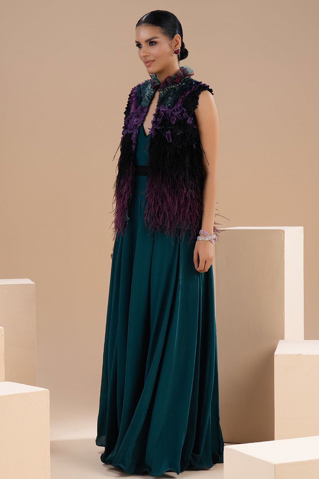 A-Line Dress with Sleeveless Shrug Multicolor / US 22
