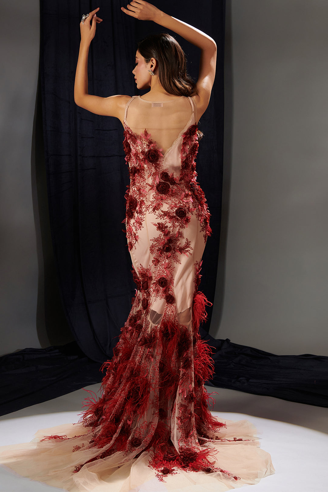 Tulle Mermaid Dress with Rose Embroidery