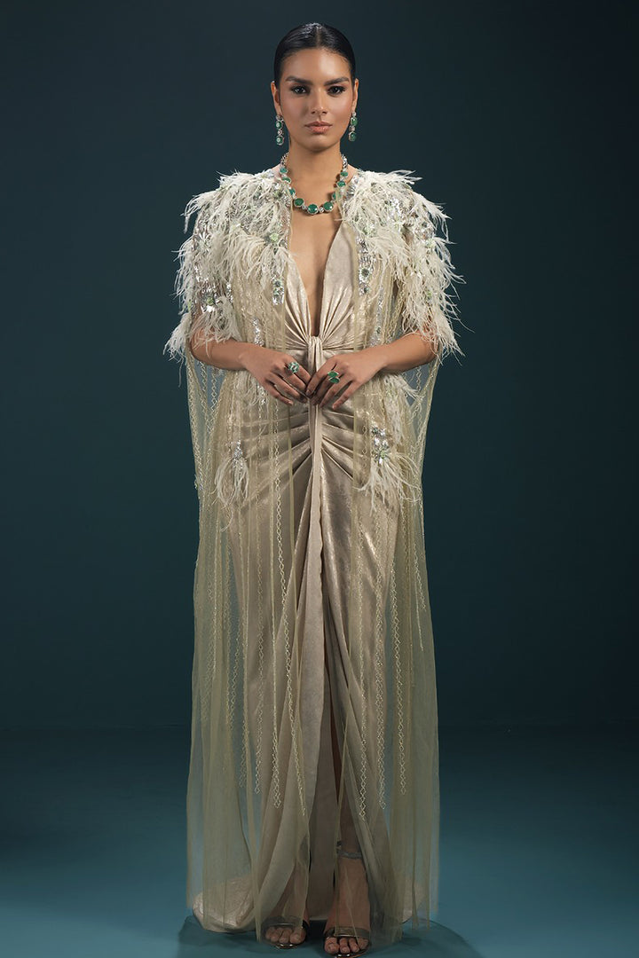 Feathered Long Mermaid Trail Dress
