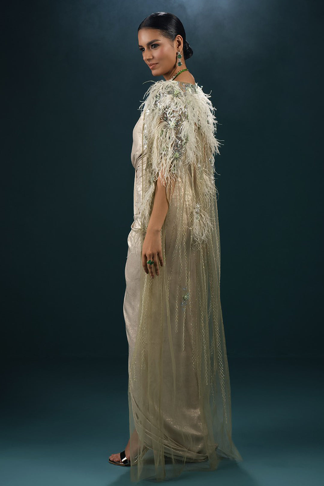 Feathered Long Mermaid Trail Dress