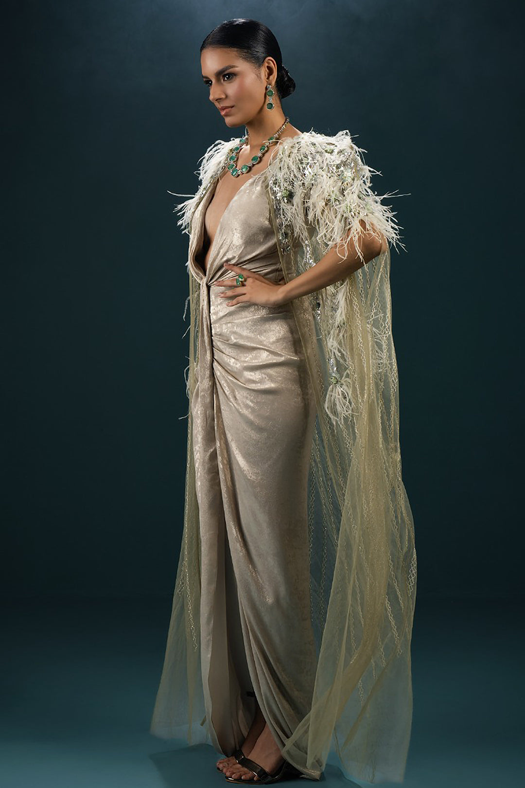 Feathered Long Mermaid Trail Dress
