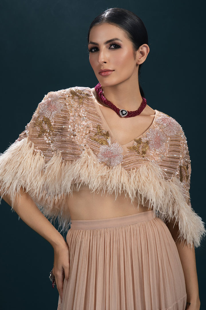 Chiffon and Plumage Long Top and Skirt