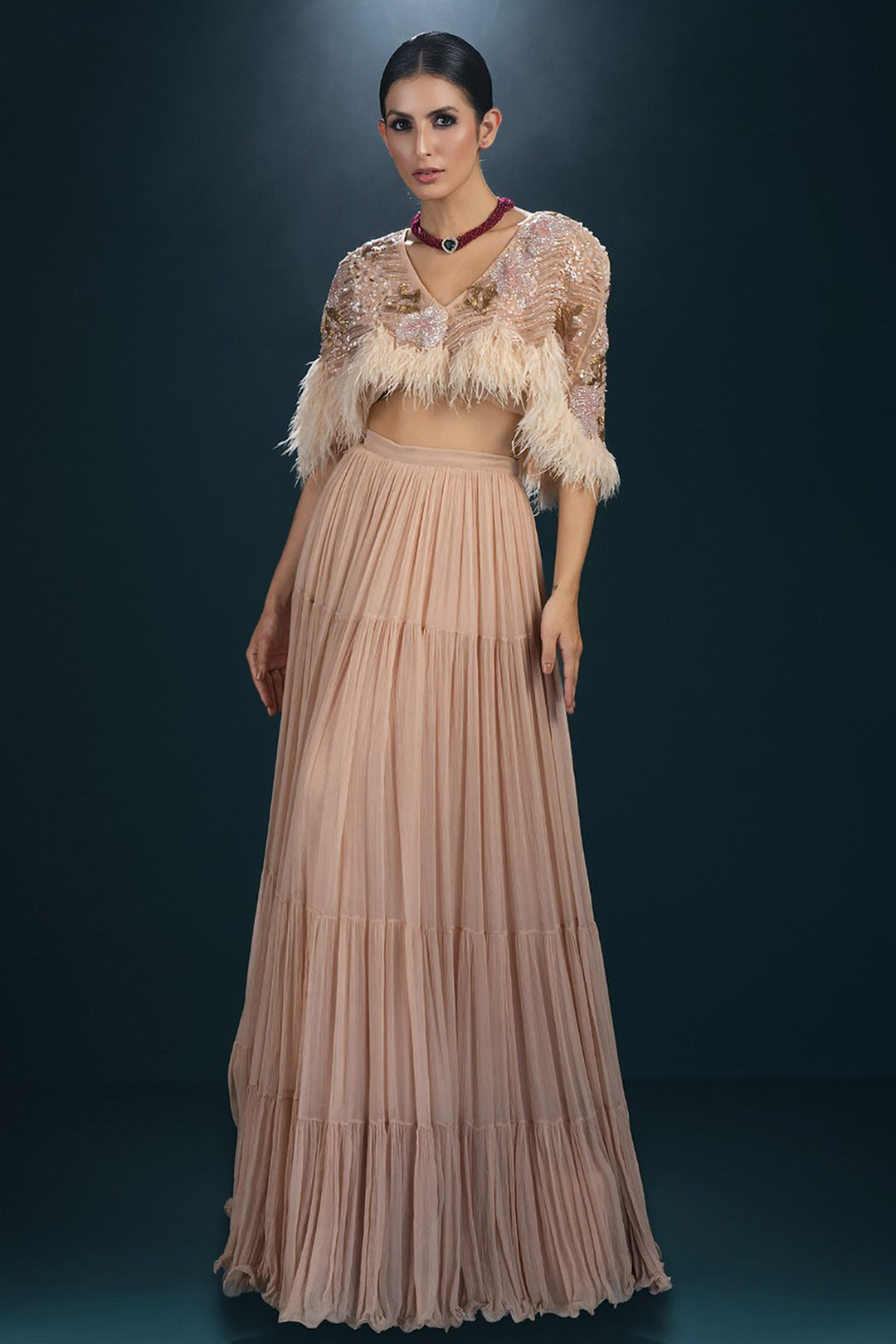 Chiffon and Plumage Long Top and Skirt