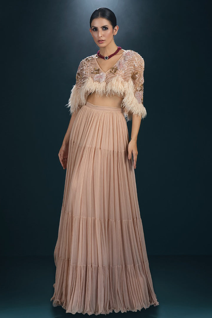 Chiffon and Plumage Long Top and Skirt
