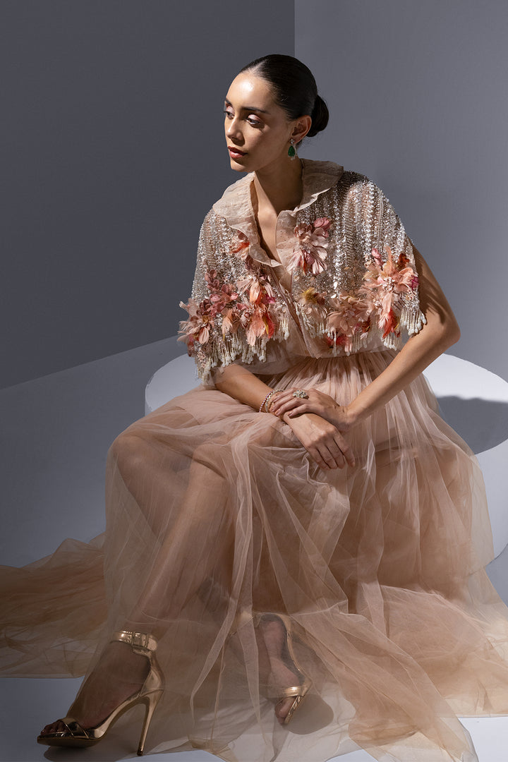 Tulle And Overskirt Dress with Sequin Accents