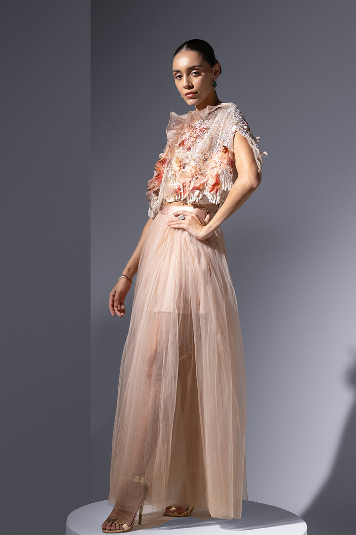 Tulle And Overskirt Dress with Sequin Accents