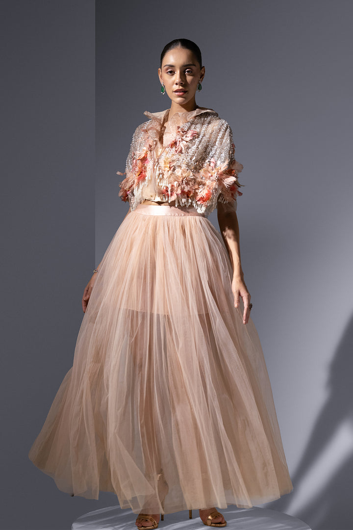 Tulle And Overskirt Dress with Sequin Accents