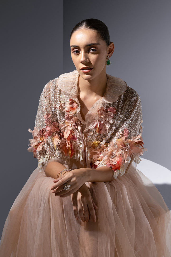 Tulle And Overskirt Dress with Sequin Accents