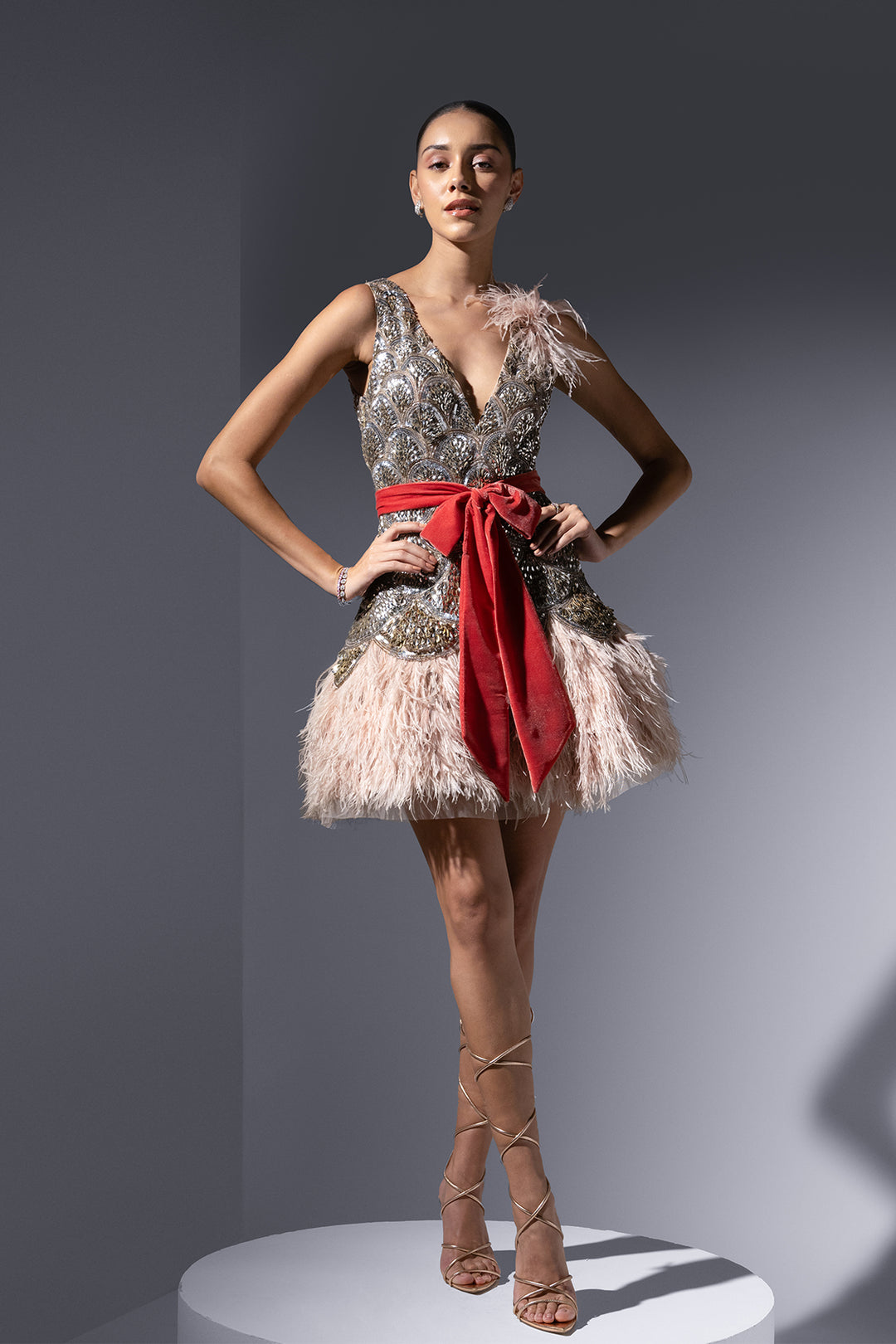 Tulle Midi Dress with Laser-Cut Blush / US 24