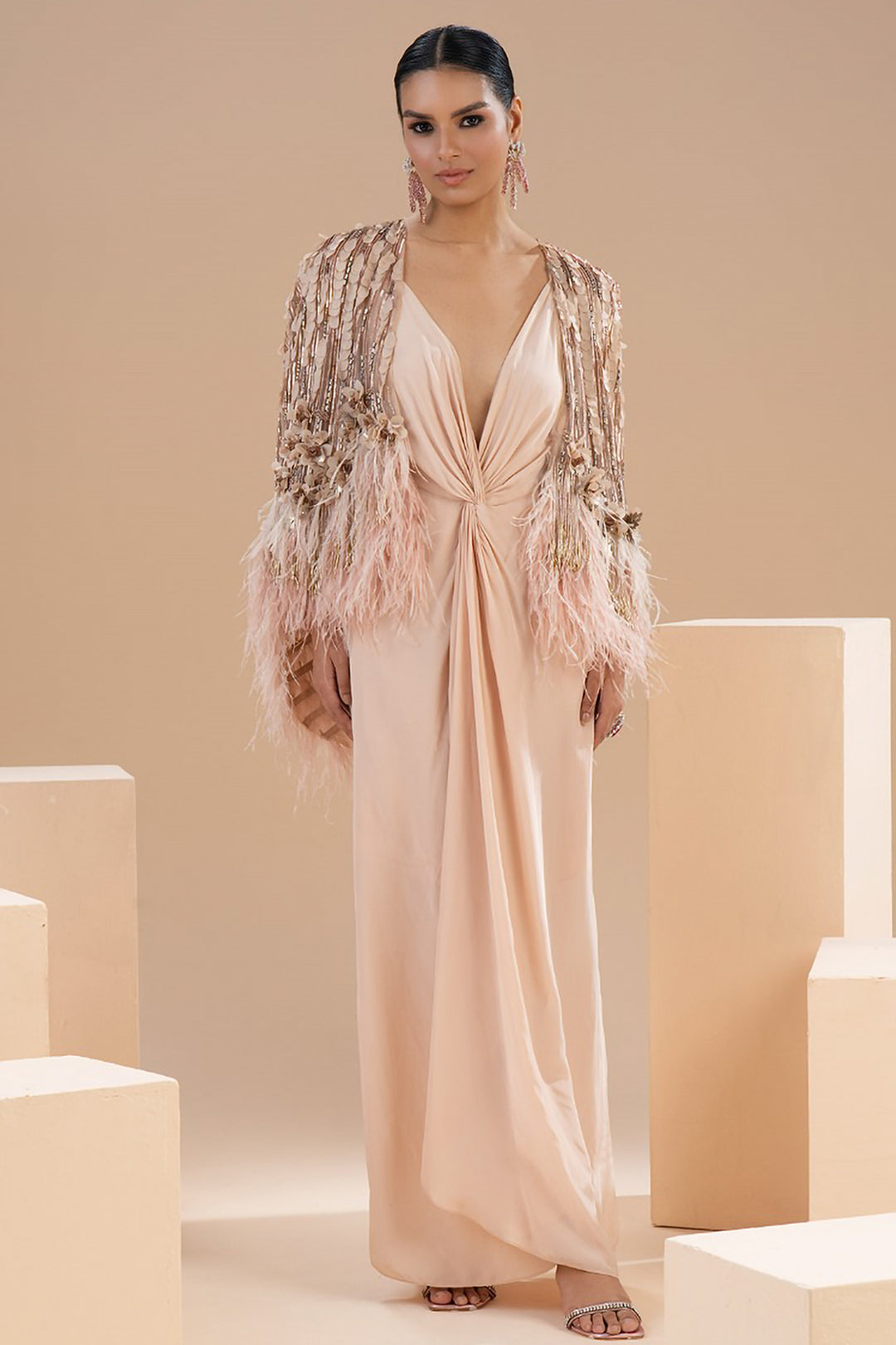 Knotted Long Dress with Cape