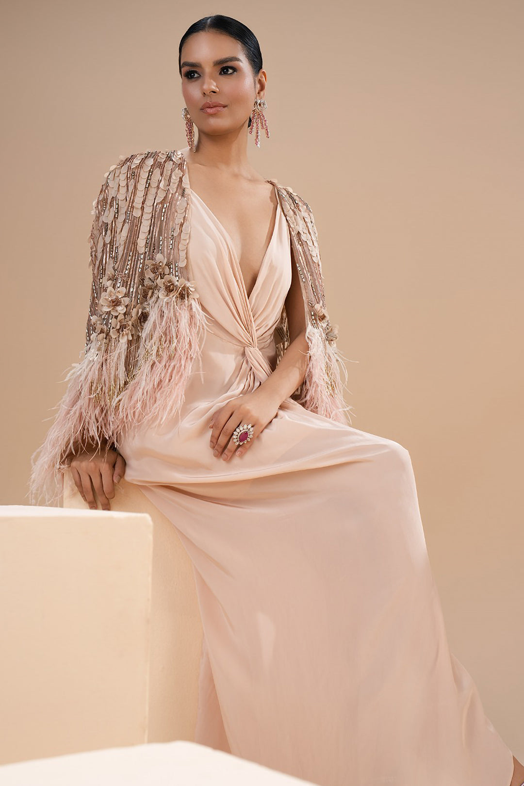 Knotted Long Dress with Cape