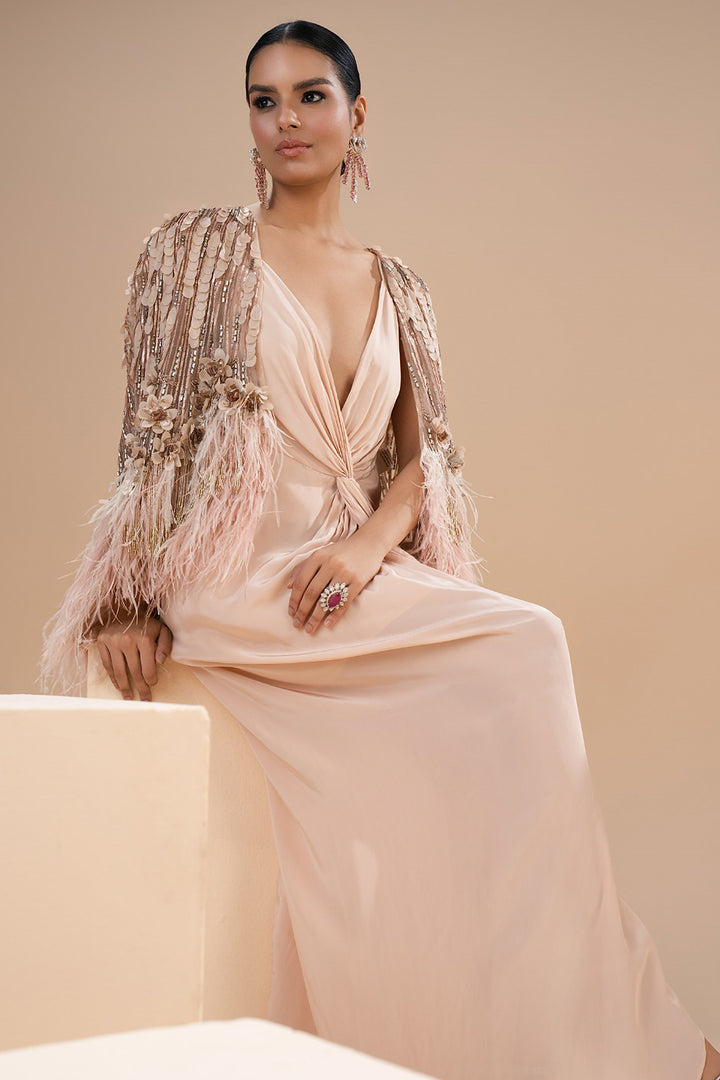 Knotted Long Dress with Cape