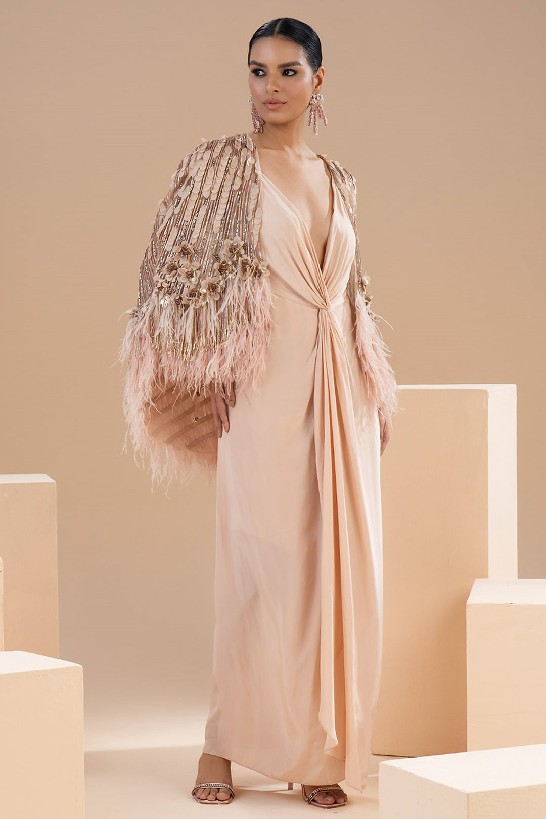 Knotted Long Dress with Cape