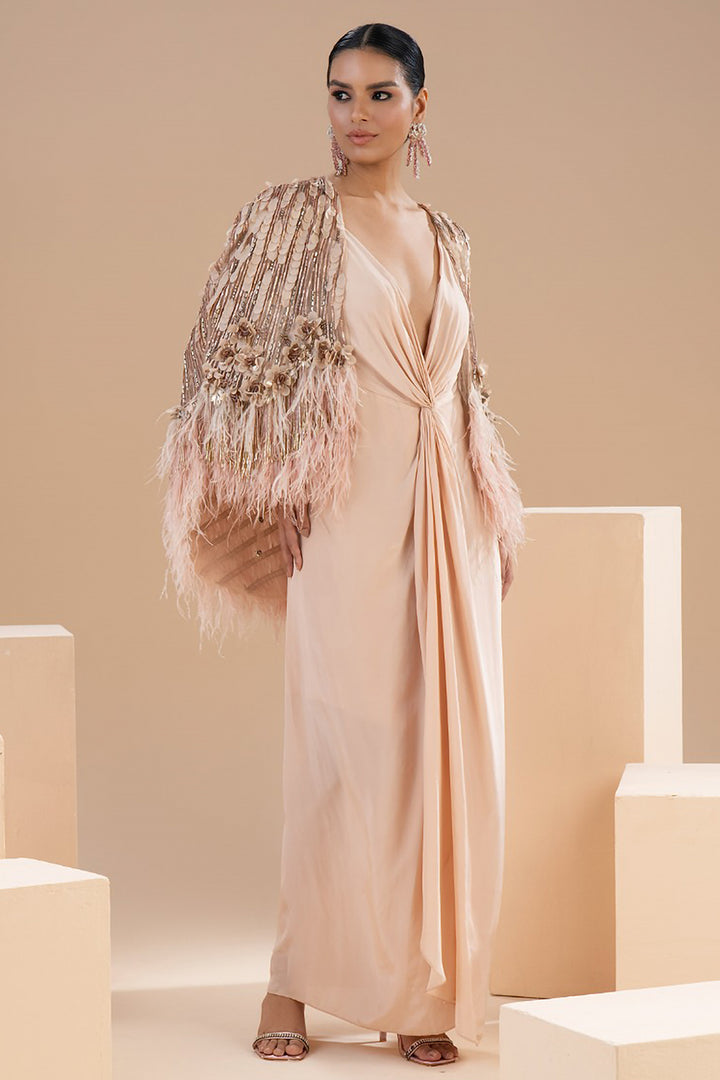 Knotted Long Dress with Cape