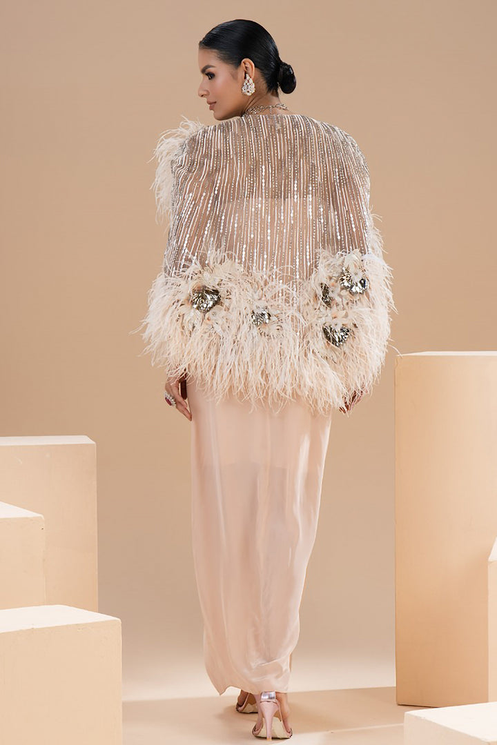 Embroidered Mesh Cape and Knotted Dress