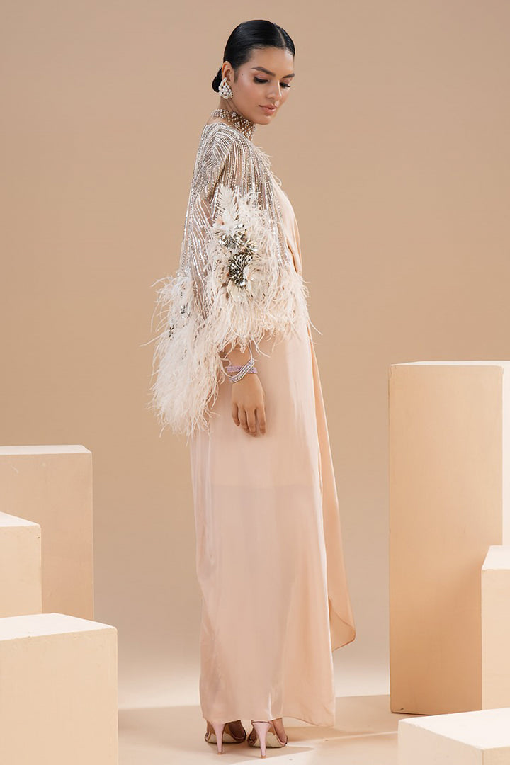 Embroidered Mesh Cape and Knotted Dress