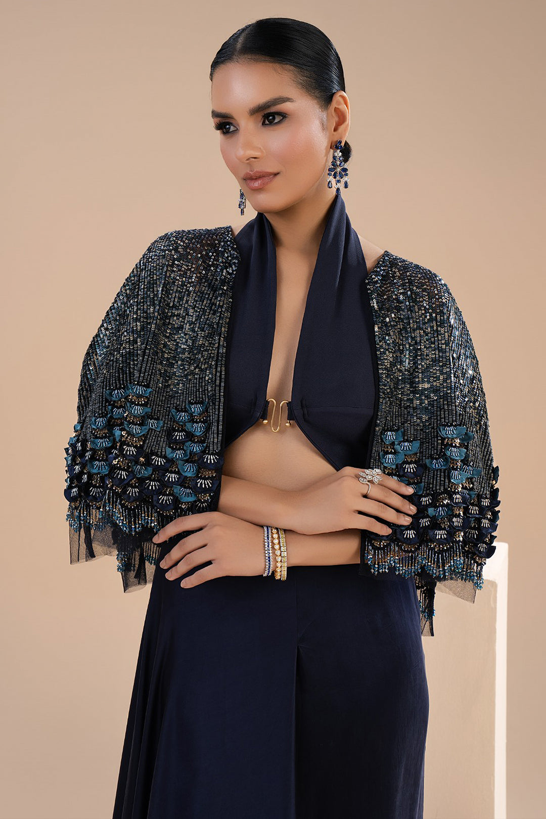 Sequin Halter Cape Set