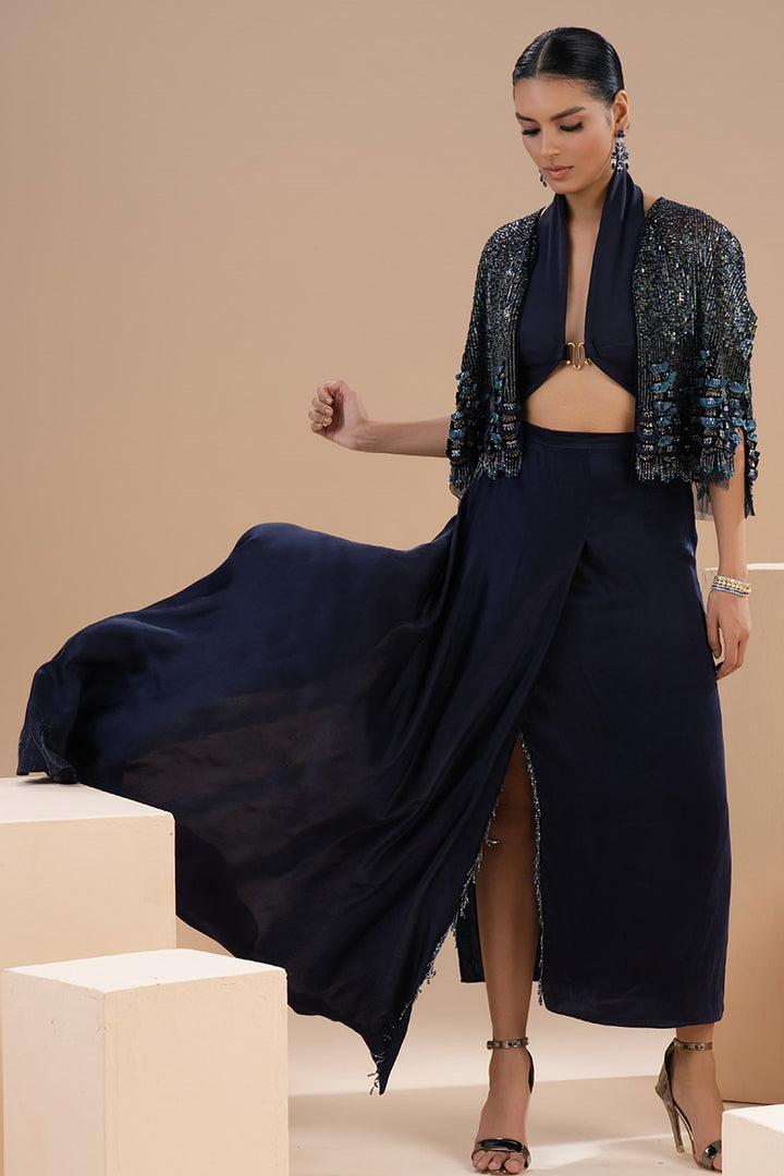 Sequin Halter Cape Set