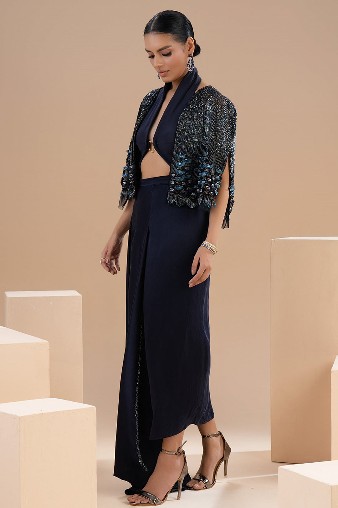 Sequin Halter Cape Set