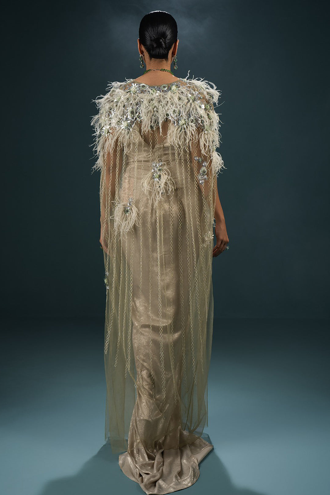 Feathered Long Mermaid Trail Dress