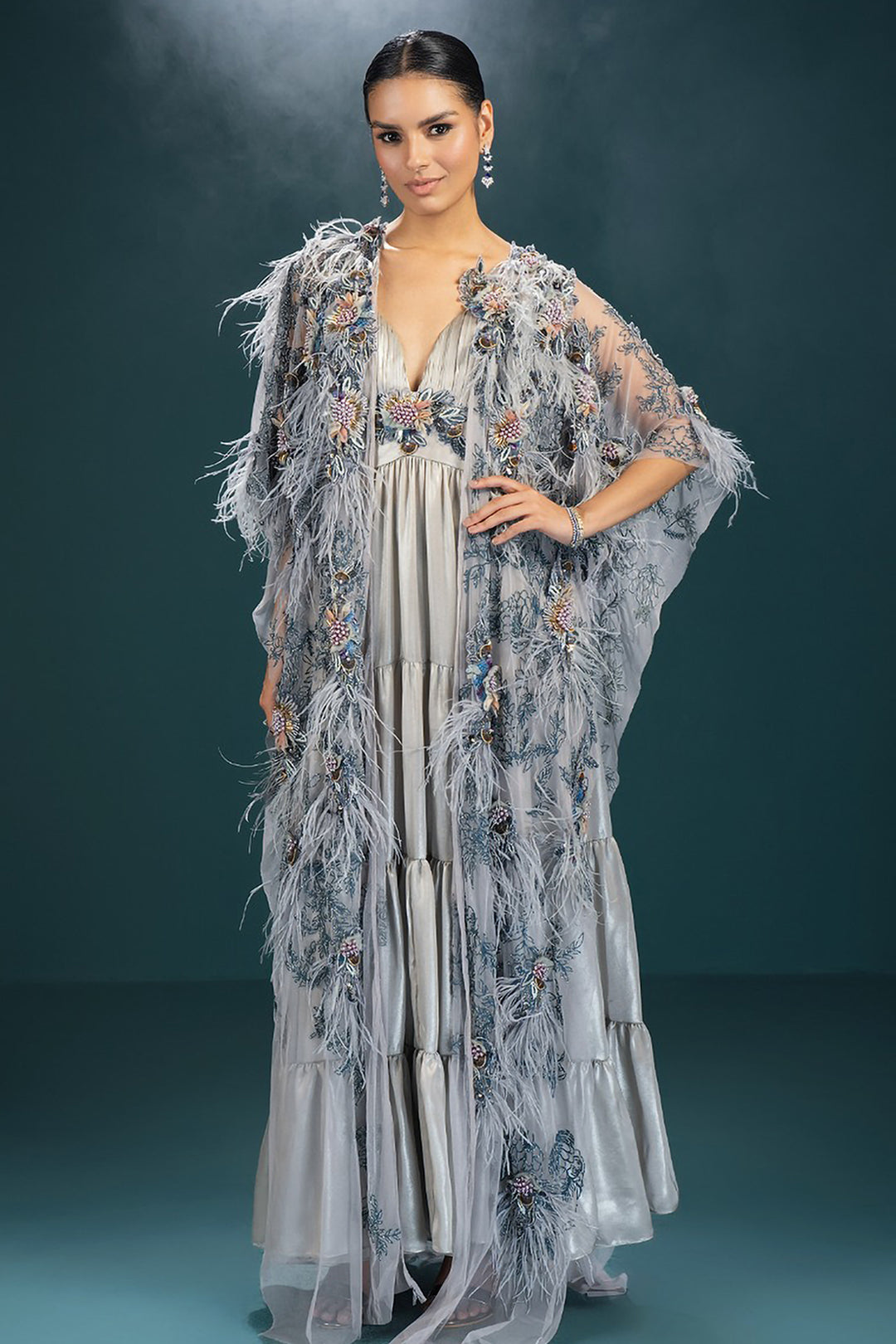 Embroidered Cape and Shimmering Lurex Dress