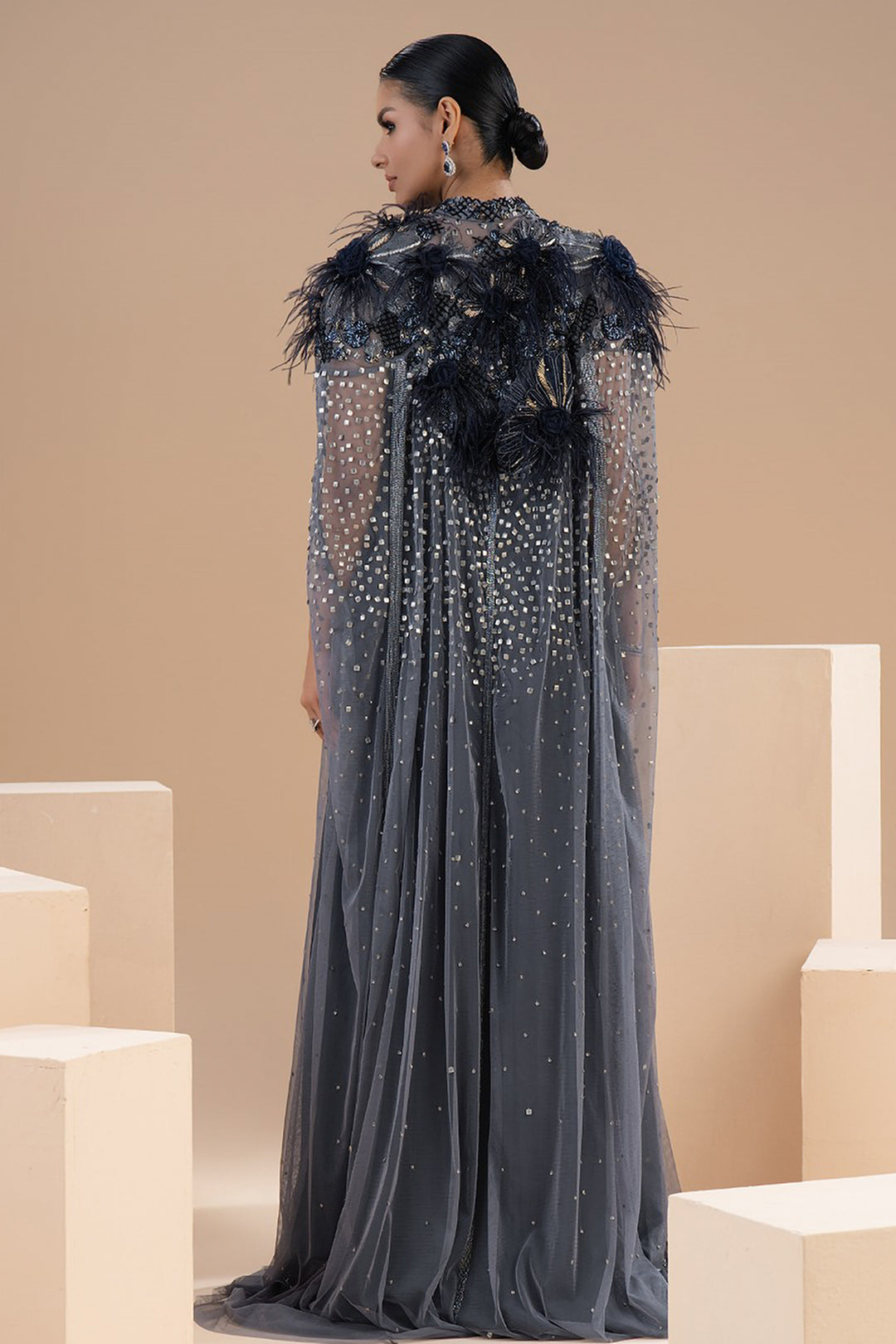 A-Line Dress with Long Cape