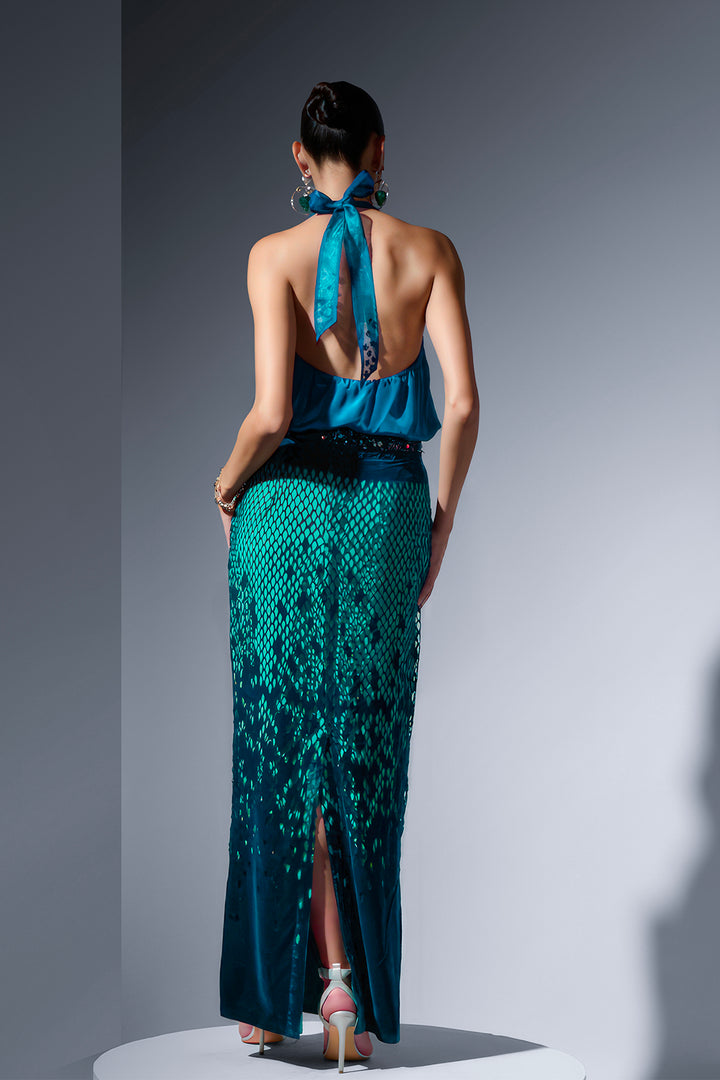 Silk Velvet Bodysuit and Skirt Ensemble