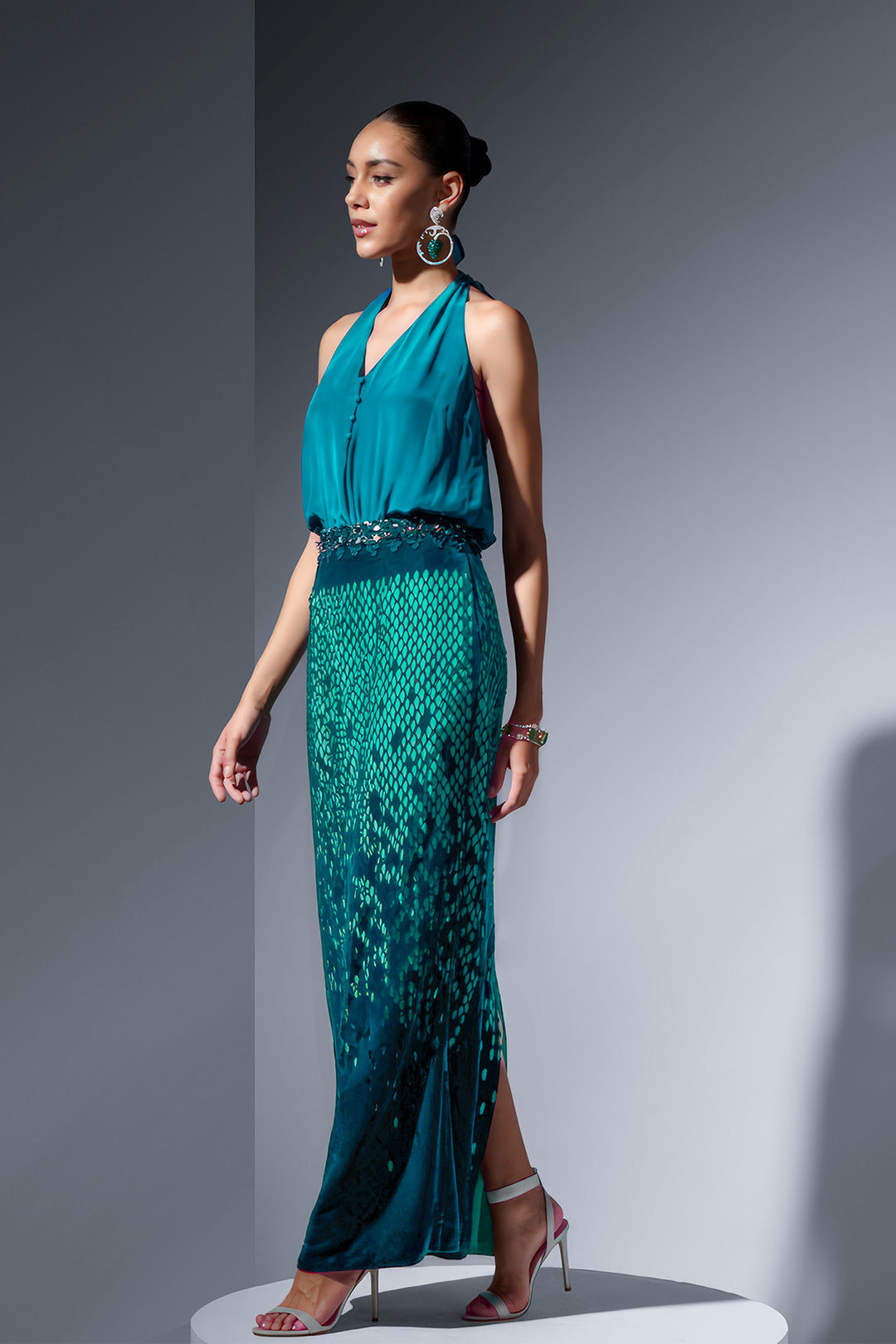 Silk Velvet Bodysuit and Skirt Ensemble